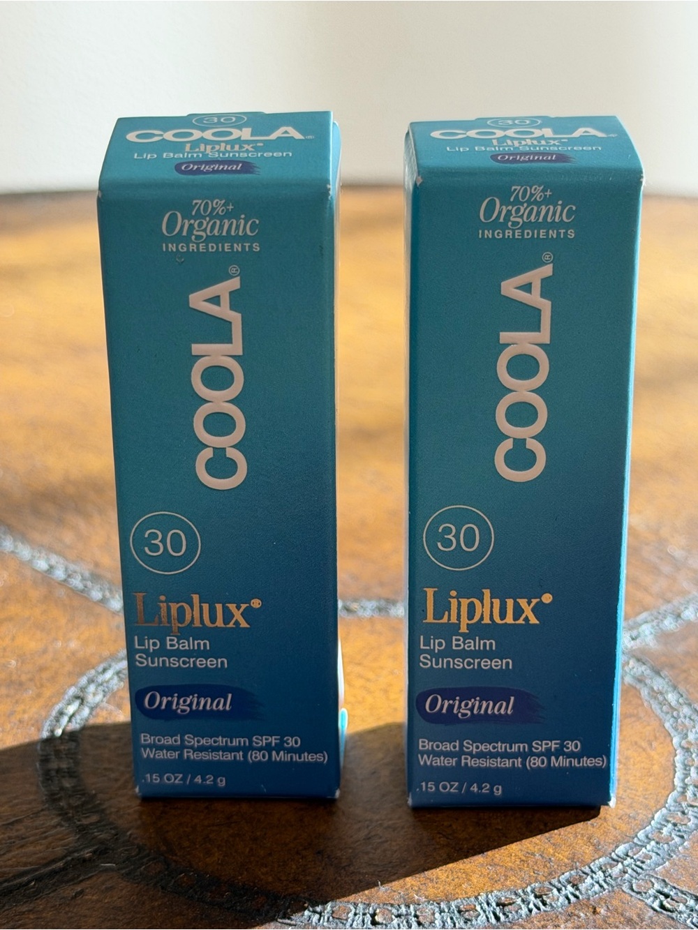 NEW IN BOX 2 ORIGINAL COOLA ORGANIC LIPLUX LIP BALM SUNSCREEN SPF 30 WATERPROOF